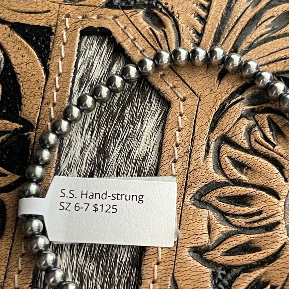Navajo Handstrung Machine Sterling Silver Pearls Stretch Bracelet Sz 6-7 Tahe - Picture 4 of 4